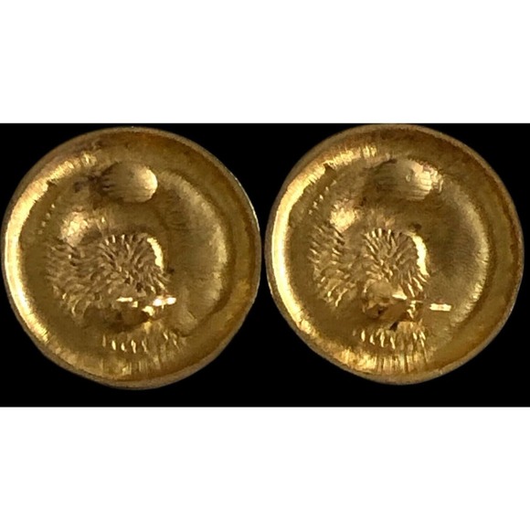 Ellen Designs Clip Button Earrings Brushed Gold Elephant Signed 1980s - Picture 7 of 8